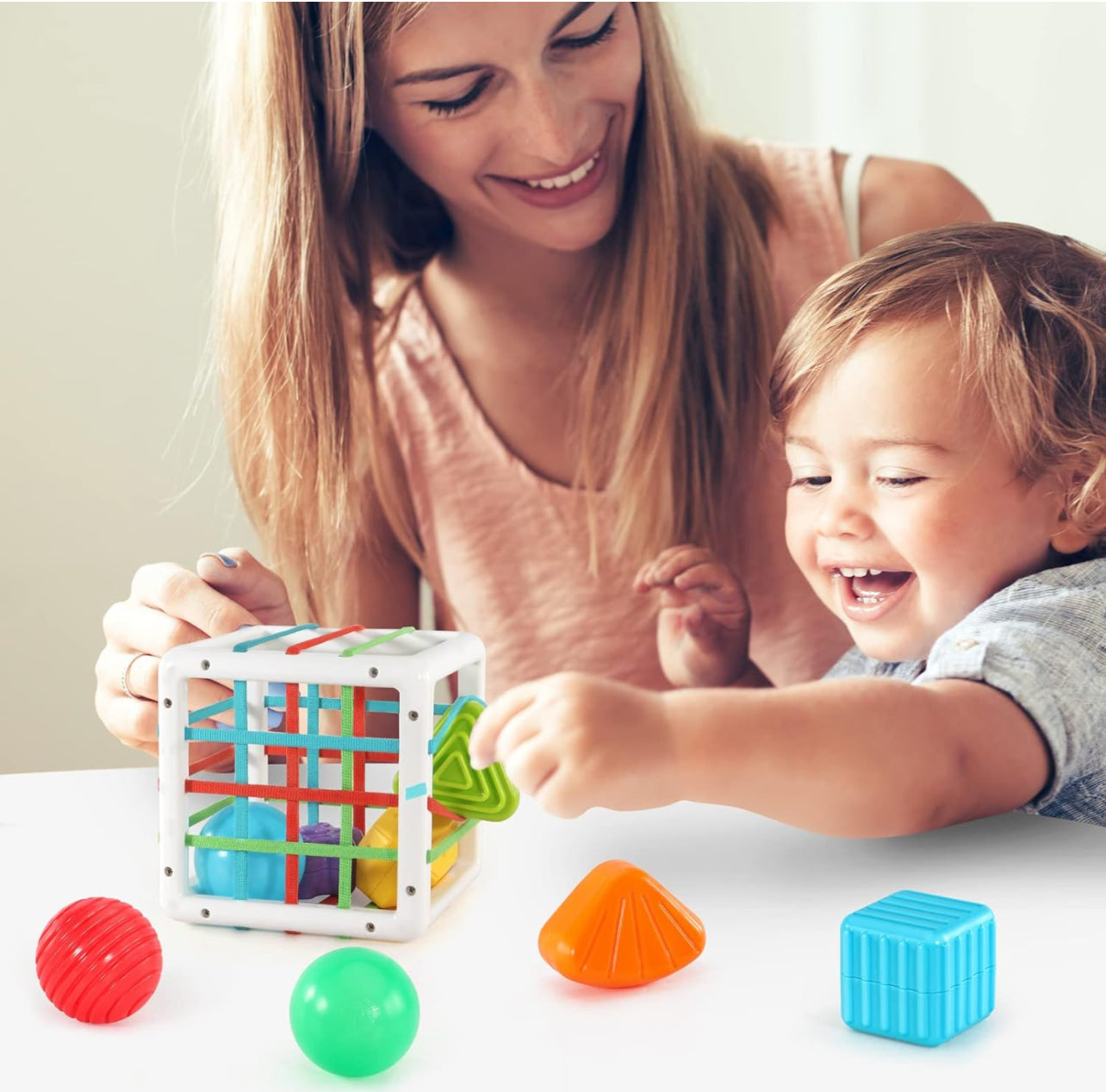 Toddler Toys for 1 2 3 Year Old Boys Girls Baby Sorter Toys Colorful Cube with 8 Pcs Multi Sensory Shape Learning Toys for Toddler Age 2 4 Montessori