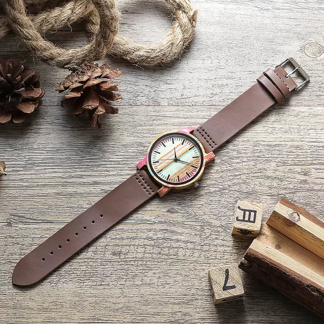 Women’s Luxury Wood Dial/Leather Strap Watch Megamall Online Store