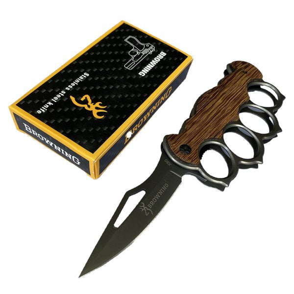 Browning X81 brass knuckles with gothic style retractable knife in 3CR13  steel