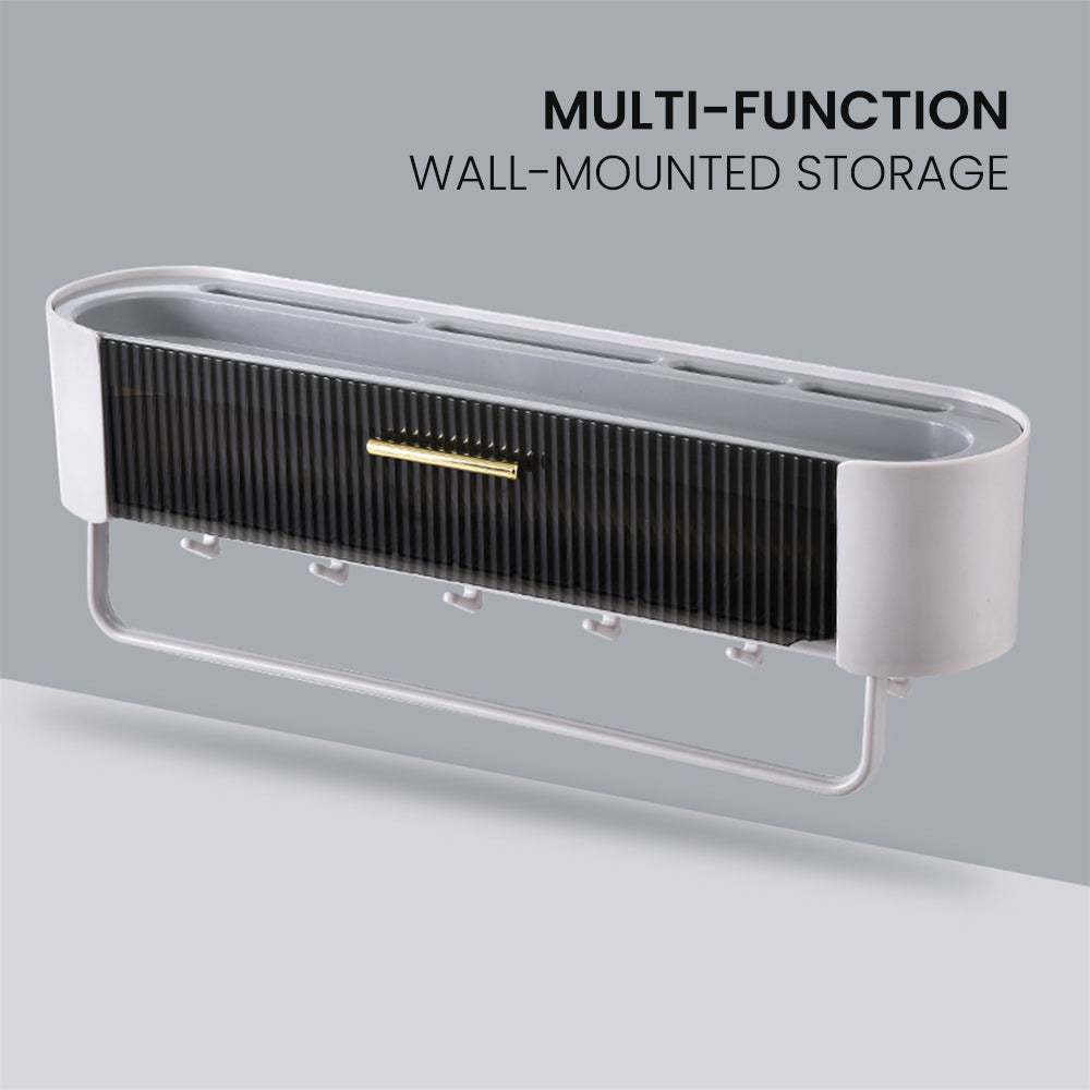 Multi-functional Wall Mounted Storage Organizer Shelf Rack with Pull Out Drawer For Bathroom Kitchen