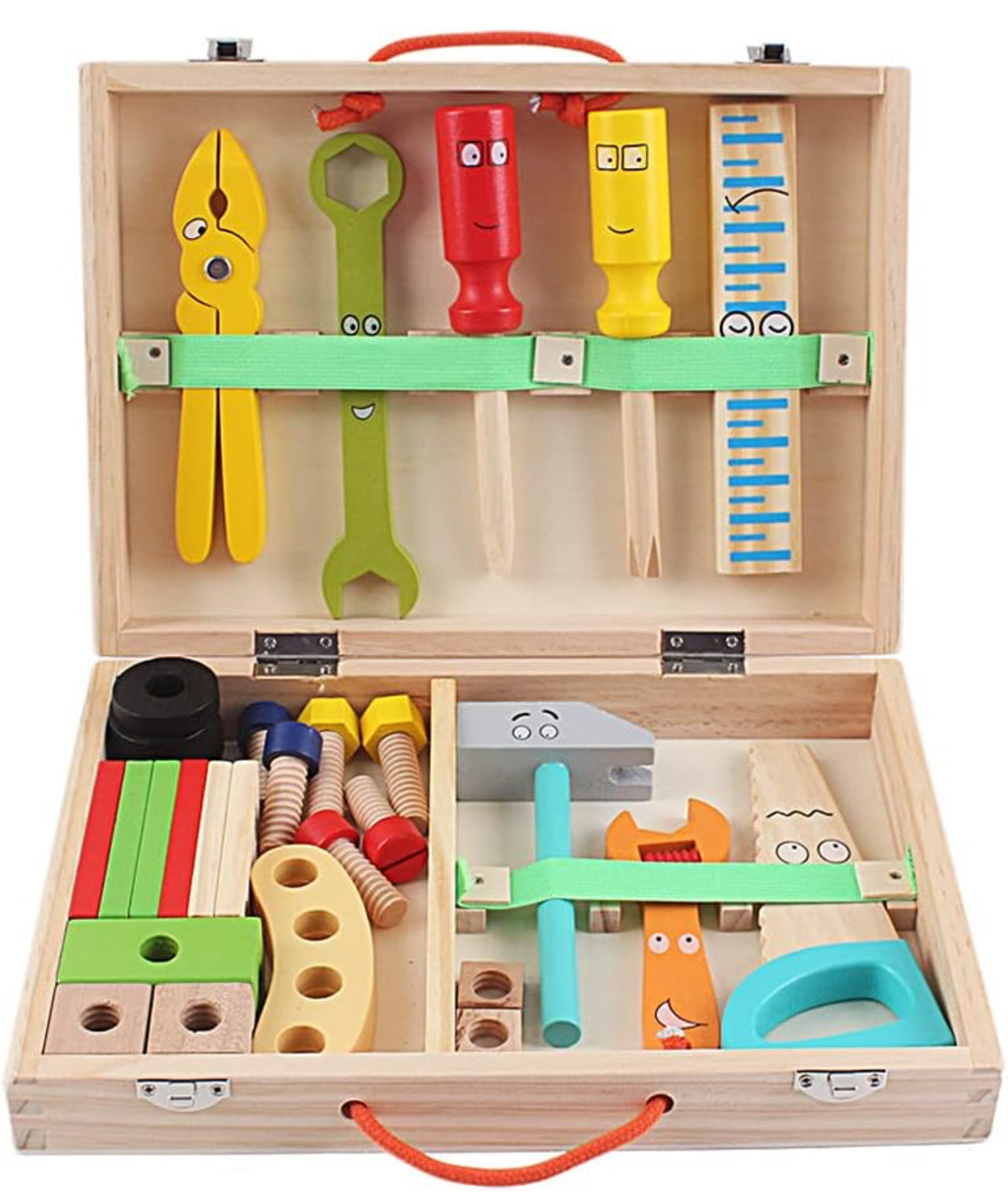 Wooden Realistic Play Set with Box Case and Tool Accessories Included Colourful and Fun Design for Children-37pc Set