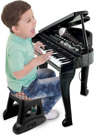 WinFun Symphonic Grand Piano Set Kids Toy, 37 Keys, 8 Instrument Choices, Background Music Choices & Rhythm Choices, 15 Built-In Demo Songs, Detachable Microphone, Black |