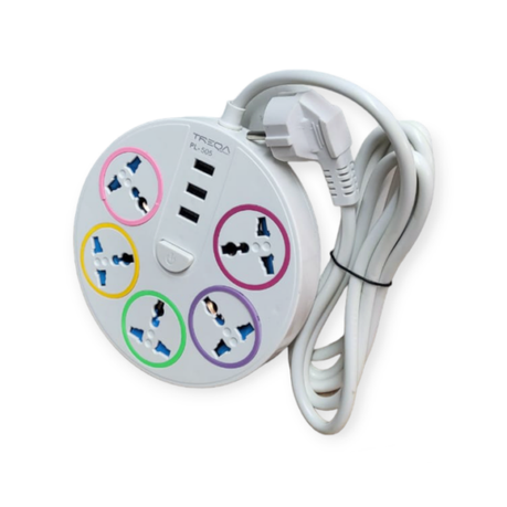 Power Sockets With Extension Lead (5 Socket + 3 USB)