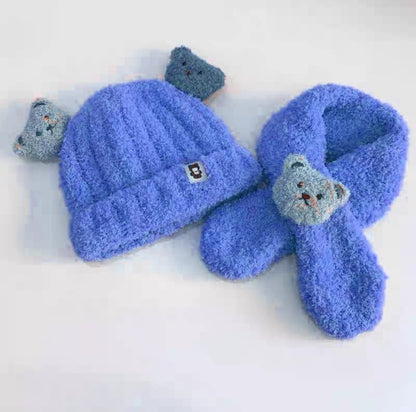 Kids' Hat And Scarf Set, Thick Warm Plush Cap For Baby Boys And Girls, Autumn And Winter