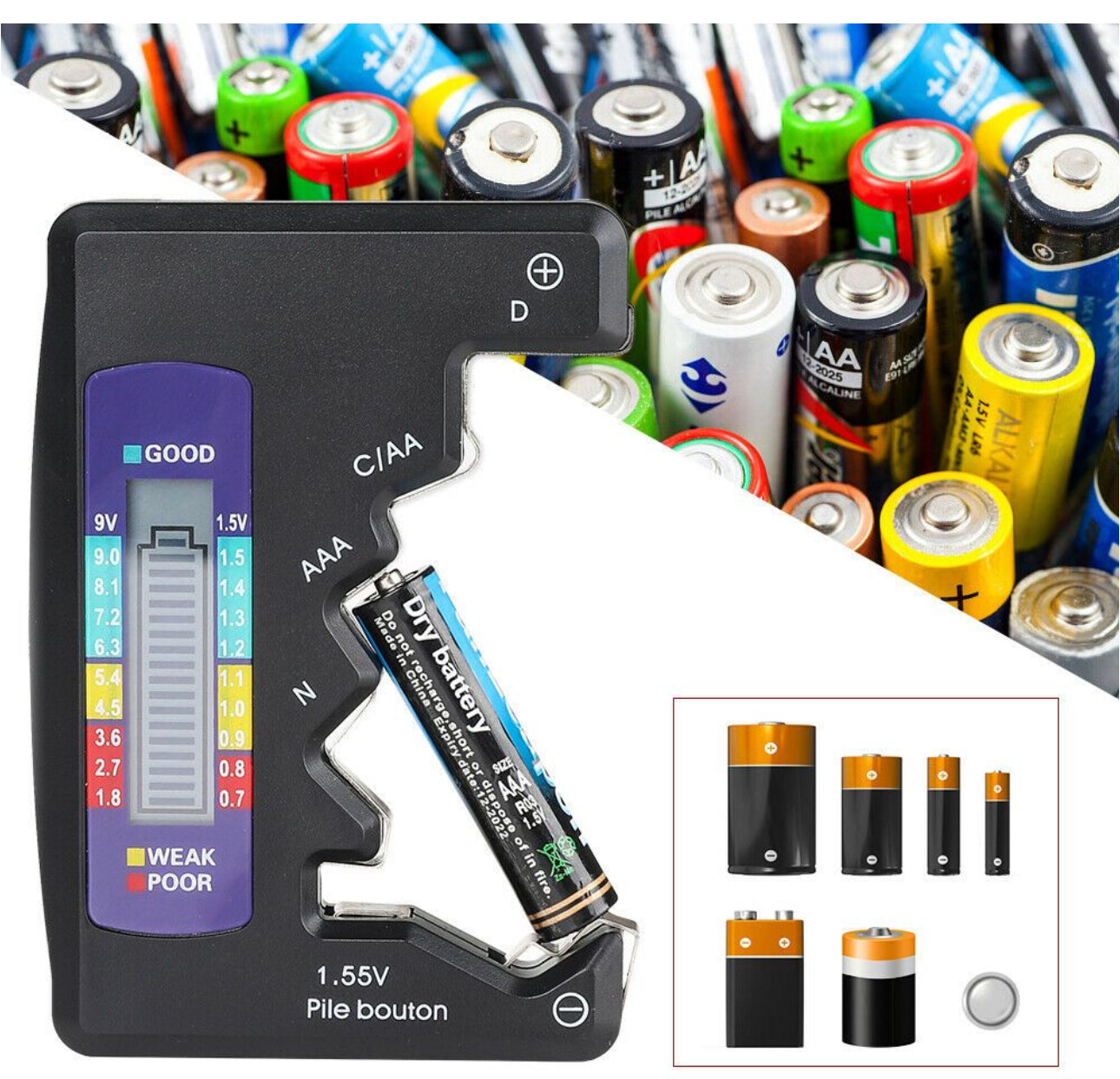 Universal 1.5V Digital LCD Tri-Color Battery Tester Checker Detector