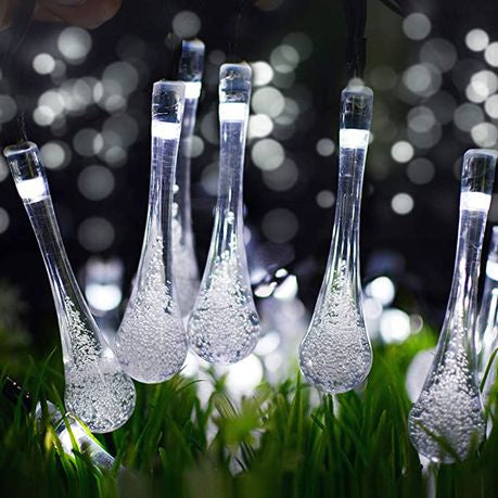 Christmas 5M Solar Powered Water Drops String Light Cool White