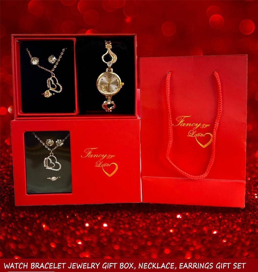 Valentines Gift Set Watch Bracelet Jewellery, Earrings & Necklace