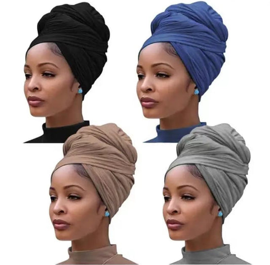 Turban Head Wraps | Jersey Stretch | Hair Scarf | Long Shawl | Solid Color |Soft Lightweight Head Bands-Various Colours