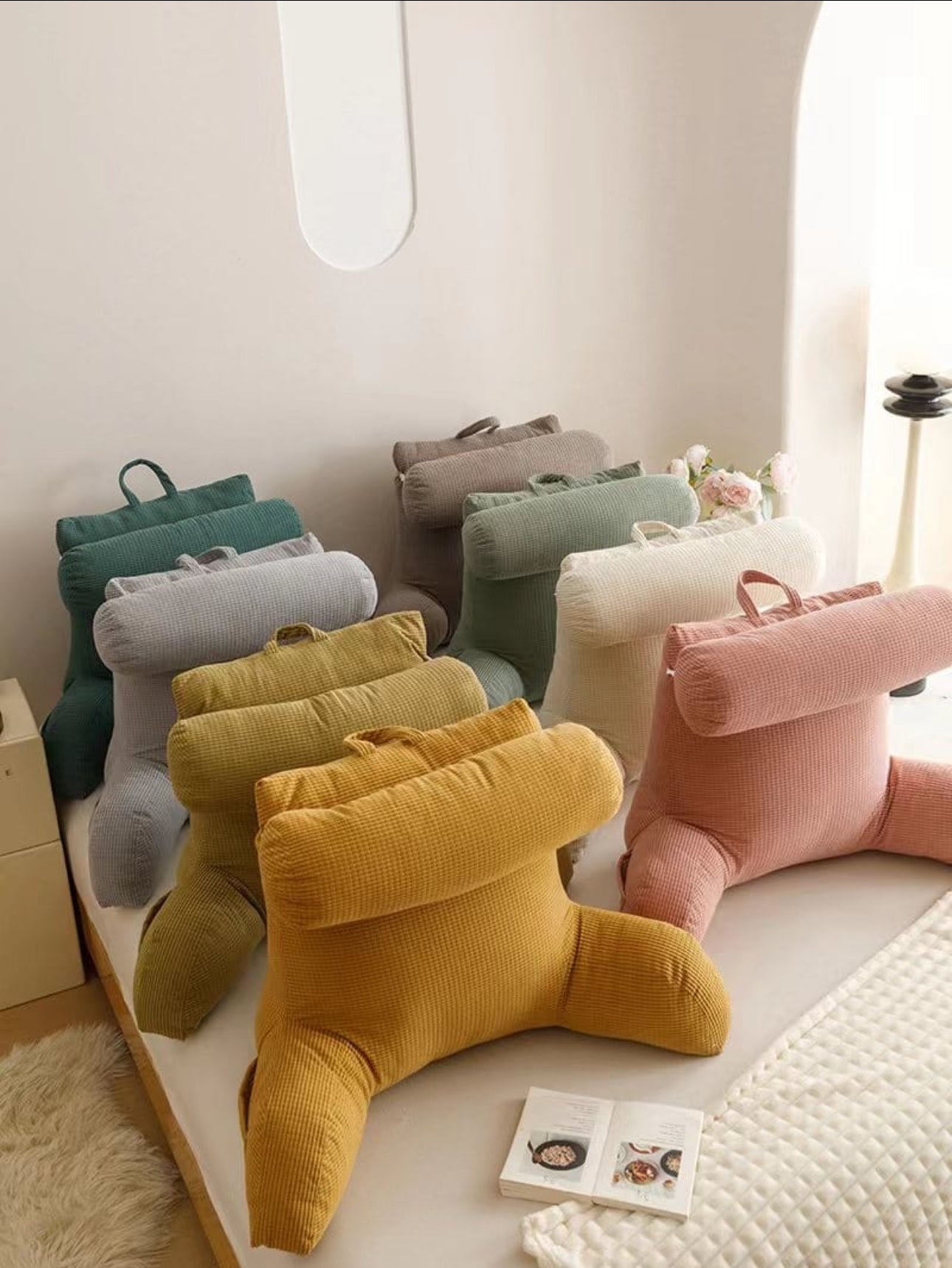 Back Support Pillow With Arm Rests For Sitting Up- Various Colours