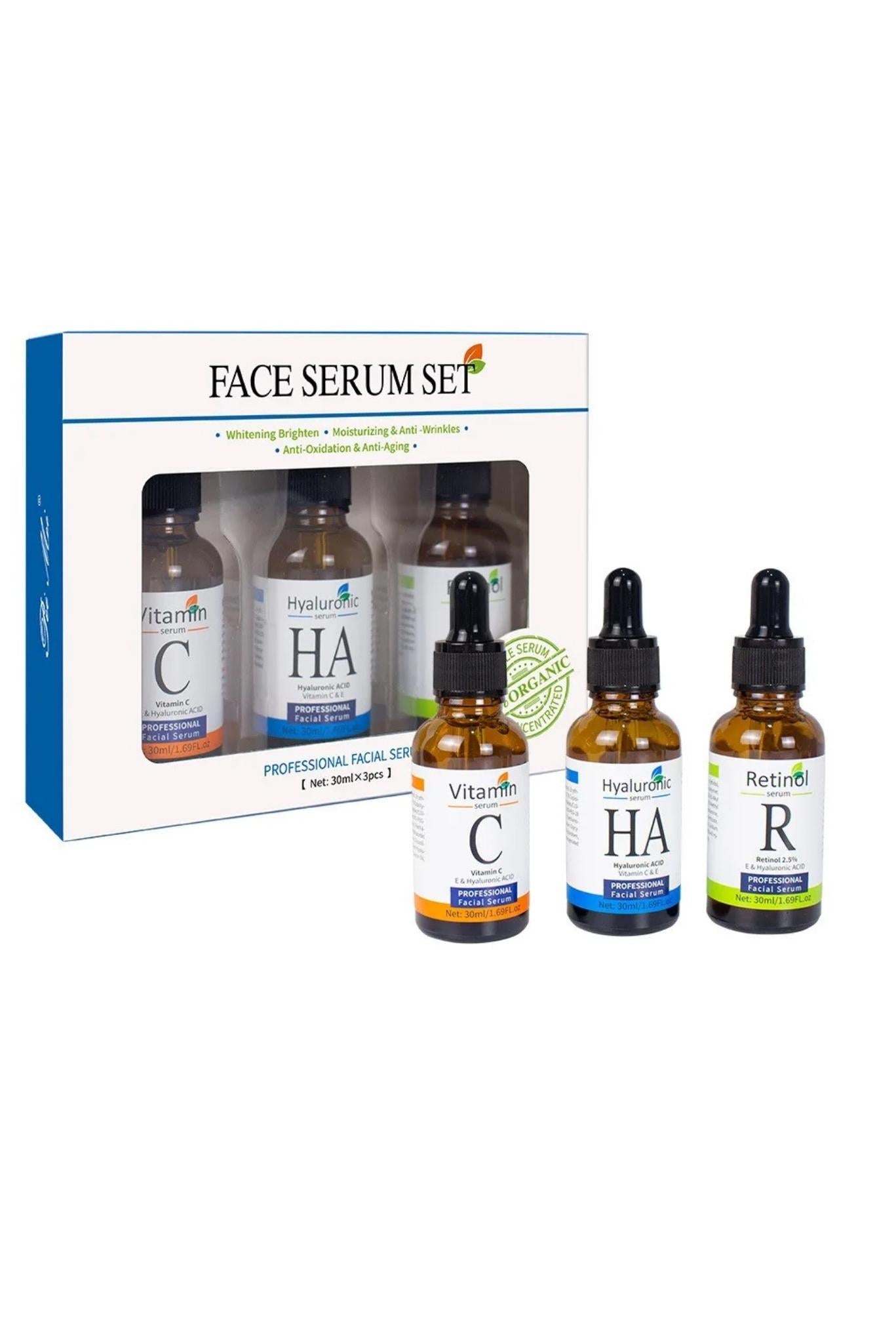 Vitamin C, Retinol and Hyaluronic Acid Serum Set – Complete Skincare Solution