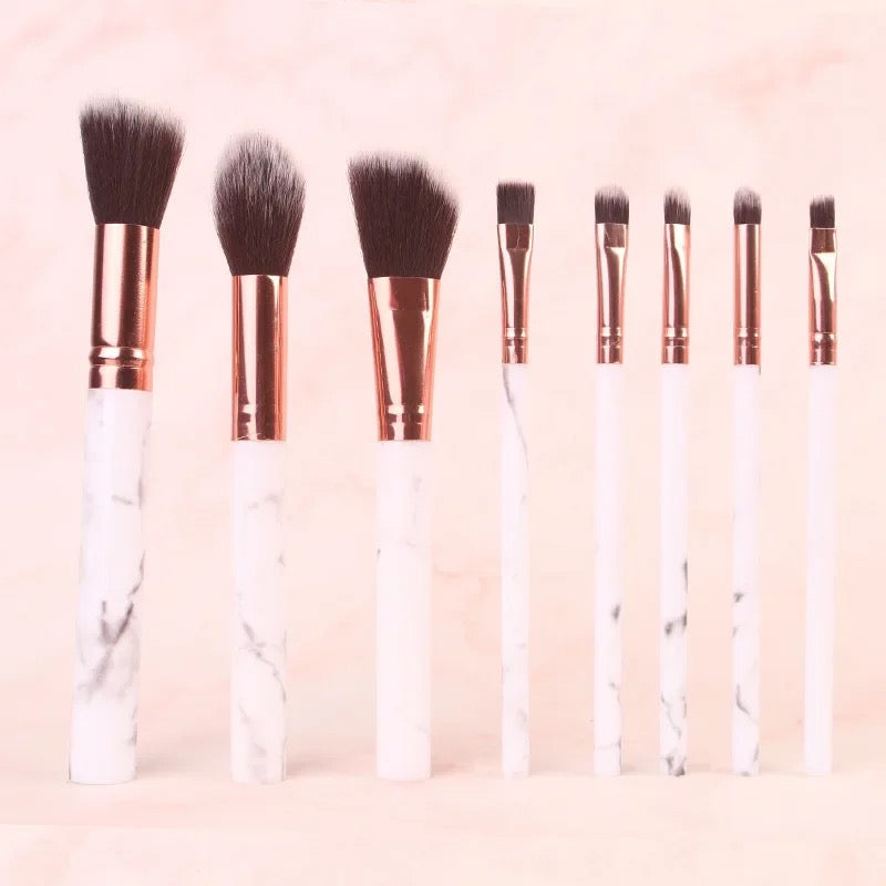 8pcs Marble Makeup Brush Set With  Iron Storage Box, Portable Soft Hair Makeup Brush Set Powder Brush Contour Brush Eyeshadow Brush Highlighter Brush Eyebrow Brush Beauty Makeup Tool