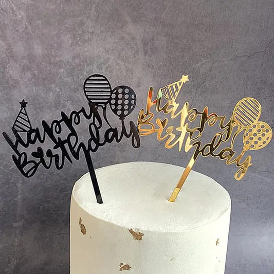 Silver Happy Birthday Cake Topper