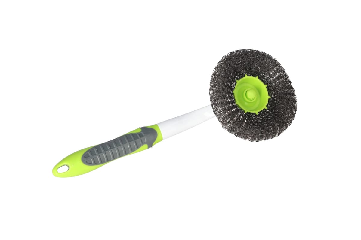 Stainless Steel Scourer With  Plastic Handle