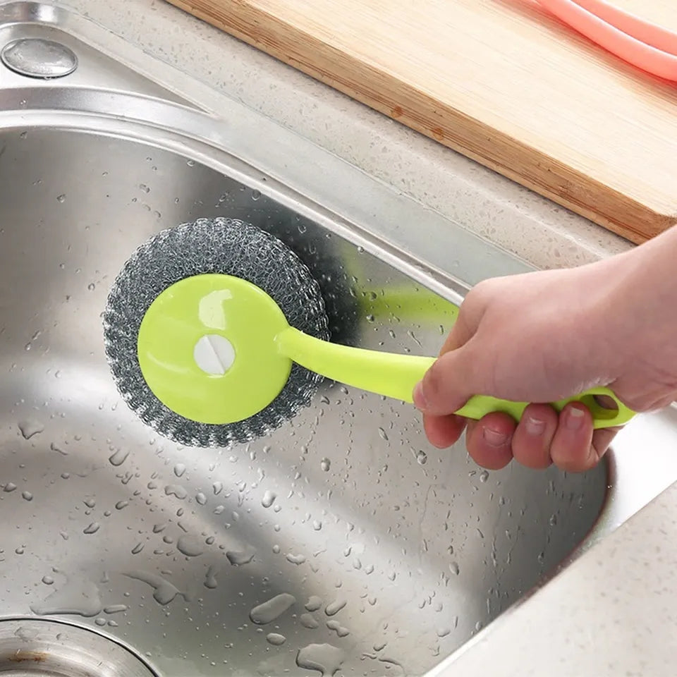 Stainless Steel Scourer With  Plastic Handle