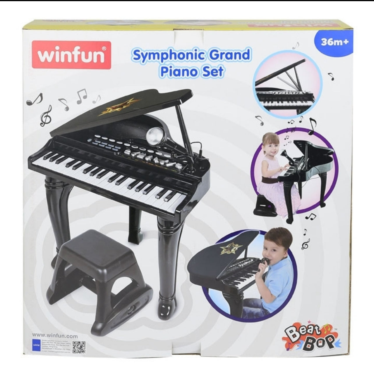 WinFun Symphonic Grand Piano Set Kids Toy, 37 Keys, 8 Instrument Choices, Background Music Choices & Rhythm Choices, 15 Built-In Demo Songs, Detachable Microphone, Black |