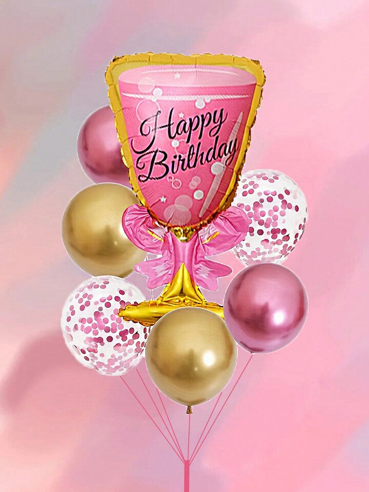 5 Set Happy Birthday Wine Glasses Foil Balloons Bouquet