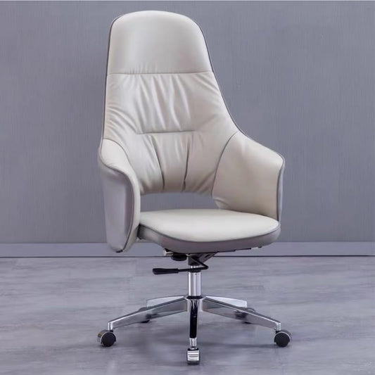 Executive Office Chair, Modern Off White Ergonomic Computer Desk Chair for Heavy People High Back and Lumbar Support Adjustable Height 360 Degree Swivel Boss Chairs for Aldult, Home, Office