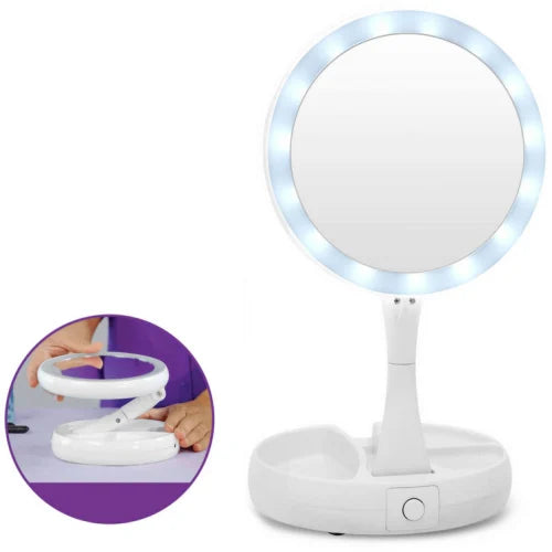 LED sensor portable handheld folding mirror