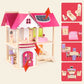 Kids Wooden Doll House with Doll Room Furniture Toys