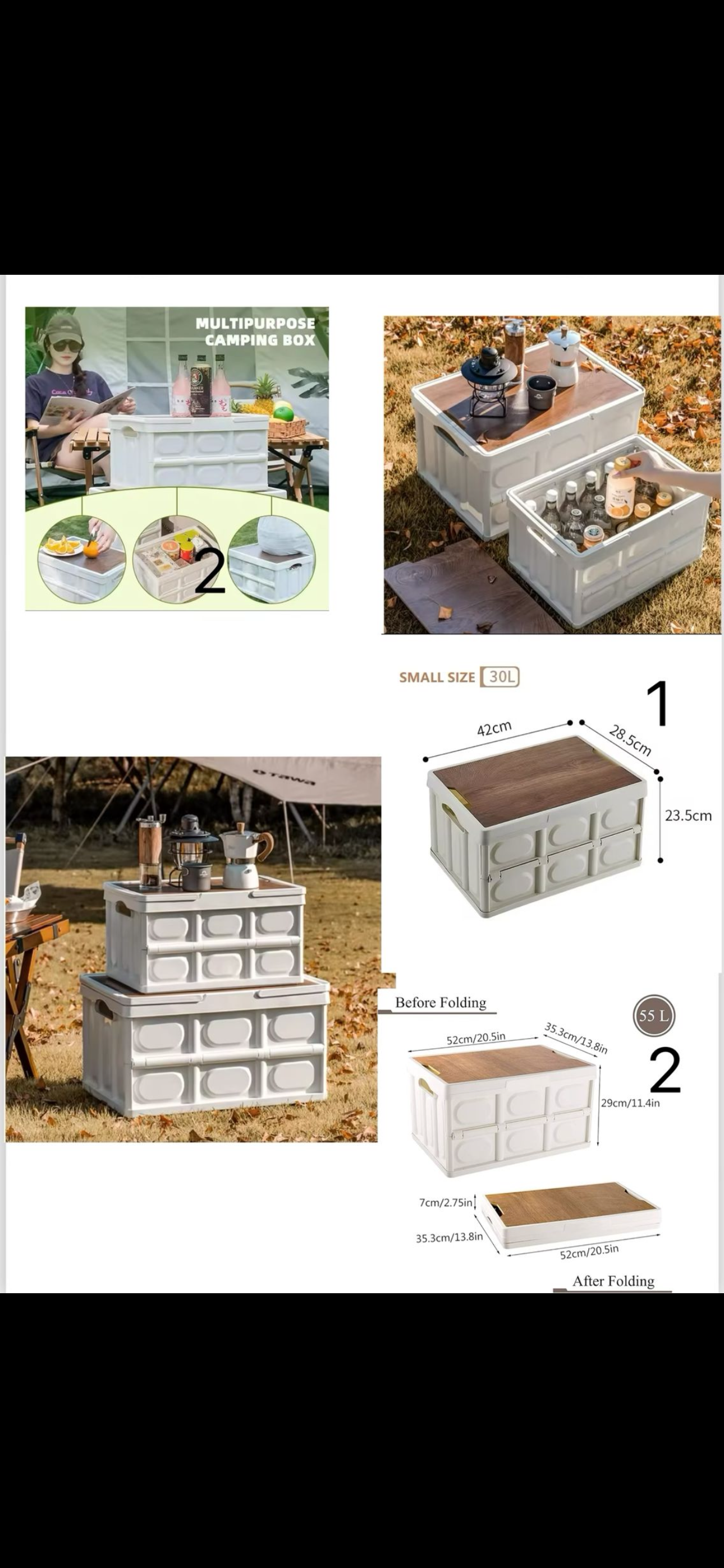 Camping Collapsible Storage Bin with Wooden Lid