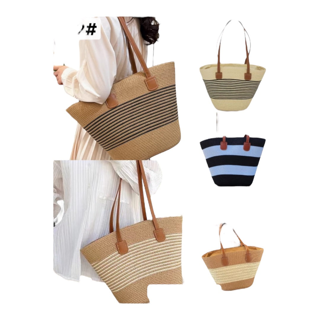 Womens Straw Tote Bag Handbag Large Woven Capacity Top Handle Bag Summer Stylish Straw Basket Bag - Various Colours