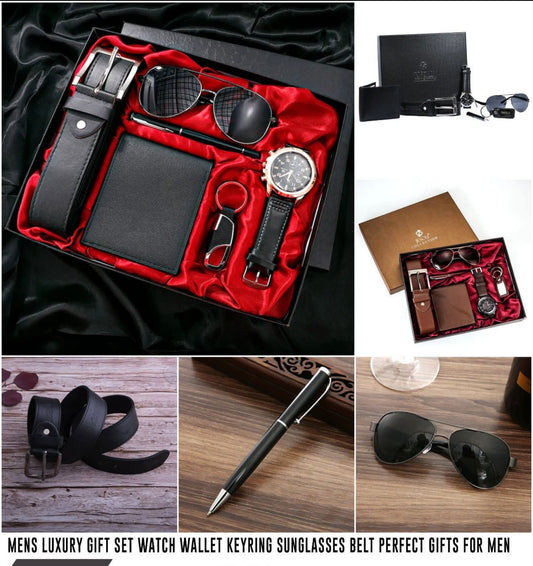 Valentines Men’s Luxury Gift Set Inc Belt, Watch, Wallet, Pen, Sunglasses & Keyring 6pc