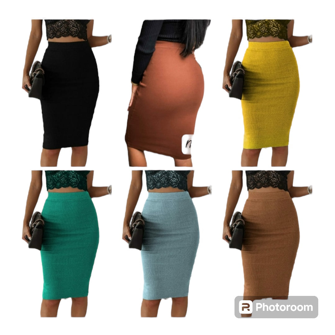 Ladies Plain Pencil Stretch Skirt - Various Colours