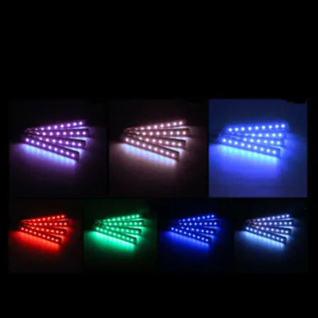 4PCS Car LED RGB Lights Strip Interior Atmosphere Lamp + Remote Control