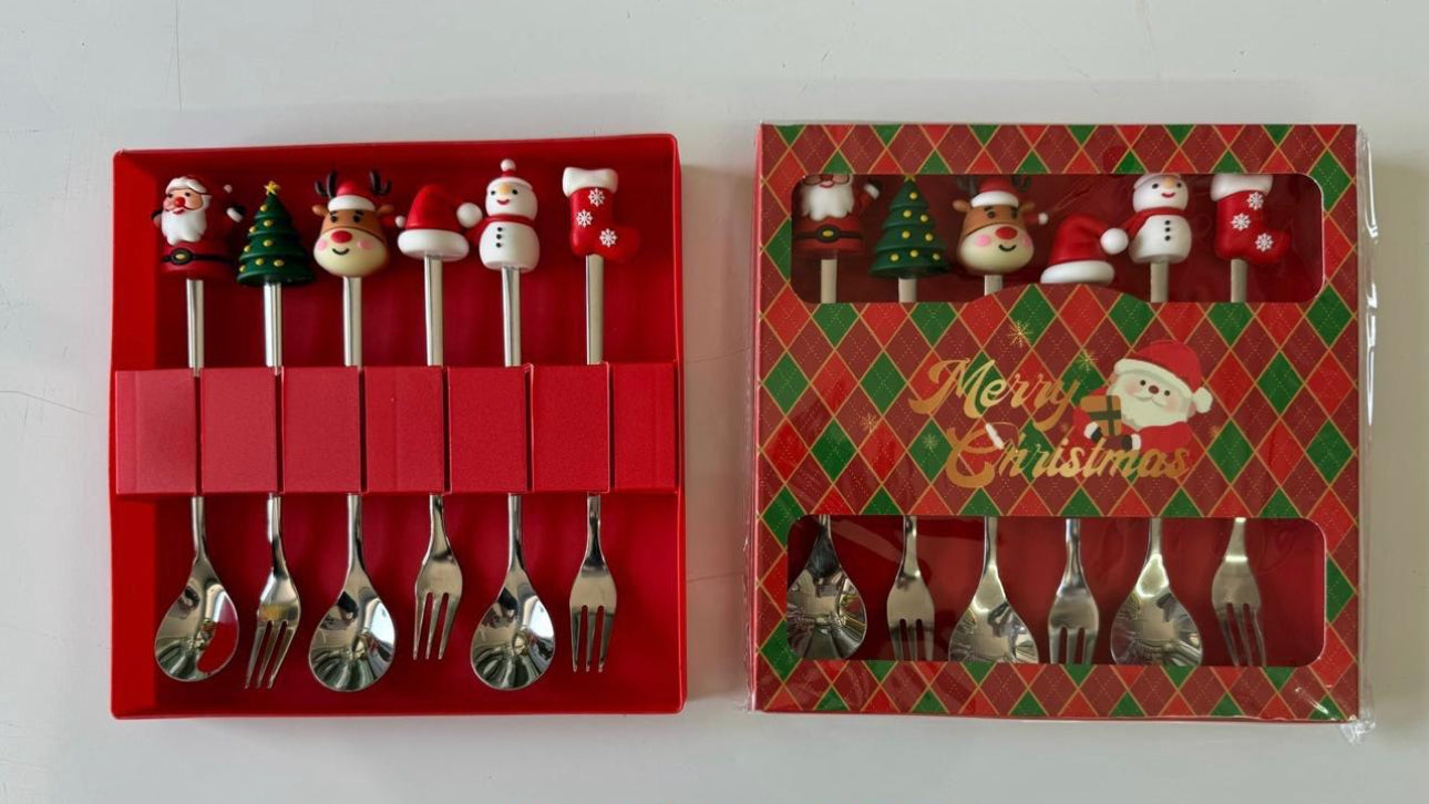 Christmas Themed Cutlery Set 6pc In Gold & Silver