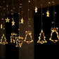 Christmas Santa 12 Ornaments Curtain Fairy String Lights Warm White with Tail Plug Extension 3M