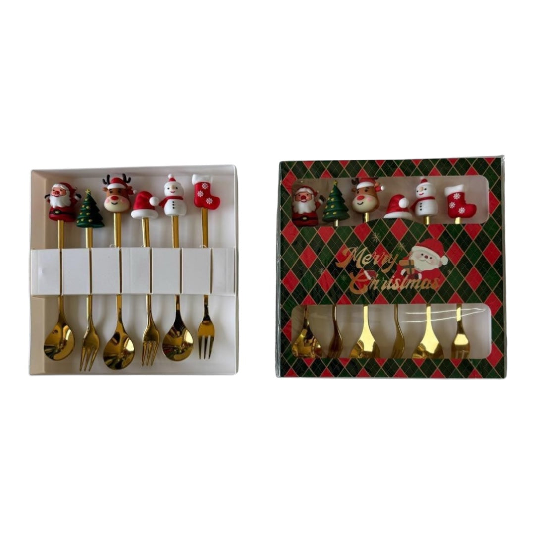 Christmas Themed Cutlery Set 6pc In Gold & Silver