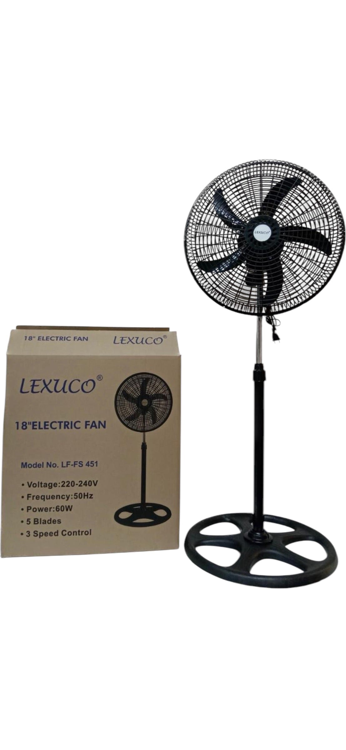 Lexuco 18'' Adjustable Pedestal Floor Fan set of 2 B 300 mm 5 Blade Pedestal Fan (Black, Pack of 2