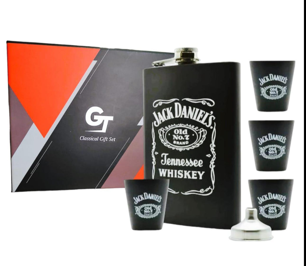 Whiskey Flask (Jack Daniel Themed) 5pc Set -Colour Options