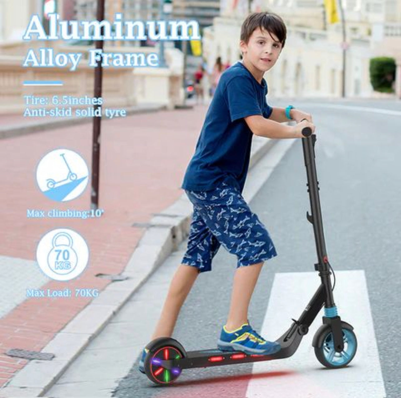 Kids Electric Folding Scooter with RGB LED Lights 130watt