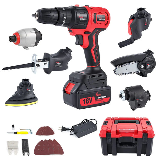 7 in 1 Cordless Power Tool Multi Head Driver Gun Brushless Drill Chainsaw Sander -18volt