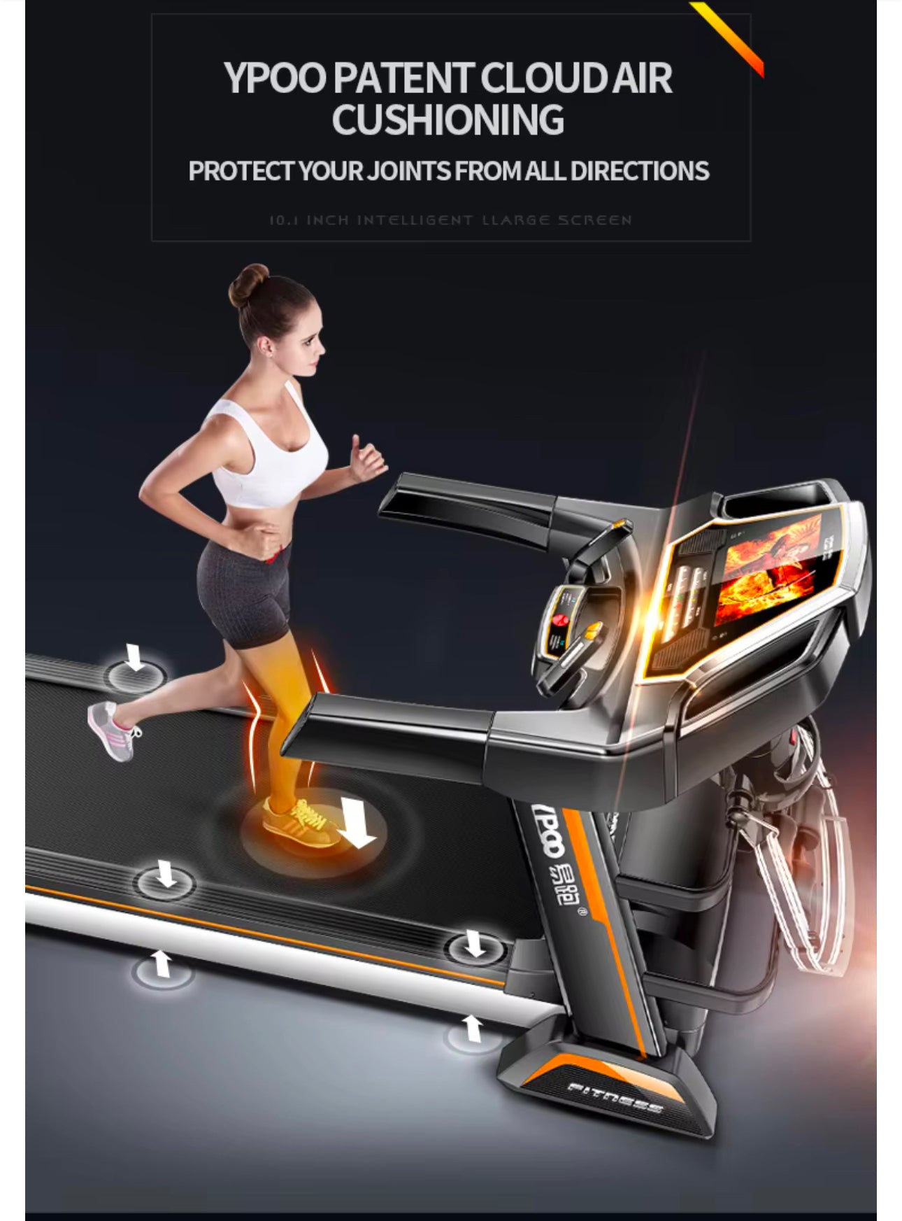 PRO-SPORTZ 8008 (F88)Digital Treadmill Exercise Fitness Machine 150KG Semi Commercial Treadmill With Kinomaps, Swift & Yfit Apps. 7” TFT Screen & Bluetooth.