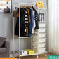 Movable Clothes Rack | Metal Stand Storage Organizer with Shelves and 6 Drawers Caddy