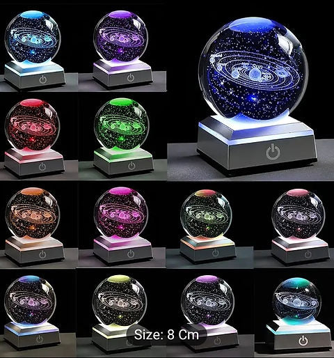 3D Solar System Crystal Ball With Light Up Base