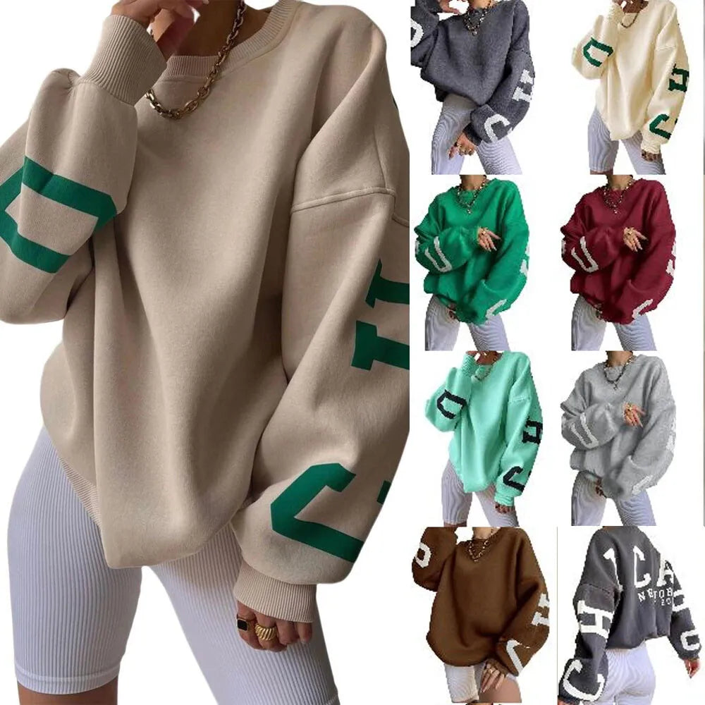 Women's Long Sleeve Baggy Sweatshirt Ladies Fleece Pullover Jumper Top Oversized