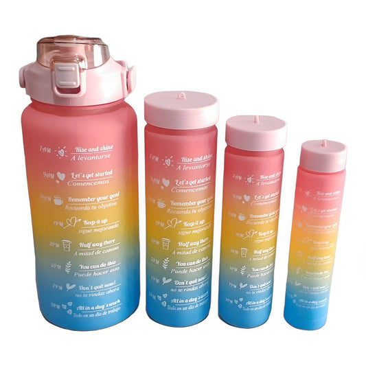 Leak Proof Motivational Water Bottle with Straw and Time Markers- 4 Pcs