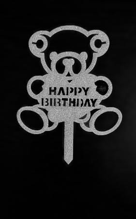 Silver Bear Happy Birthday Cake Topper