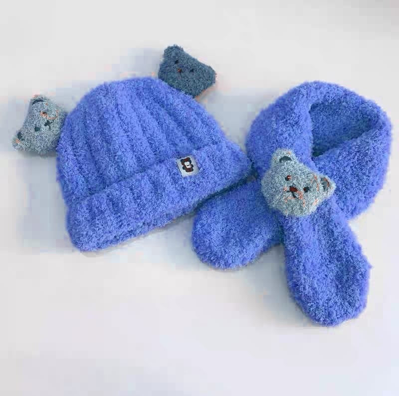 Kids' Hat And Scarf Set, Thick Warm Plush Cap For Baby Boys And Girls, Autumn And Winter