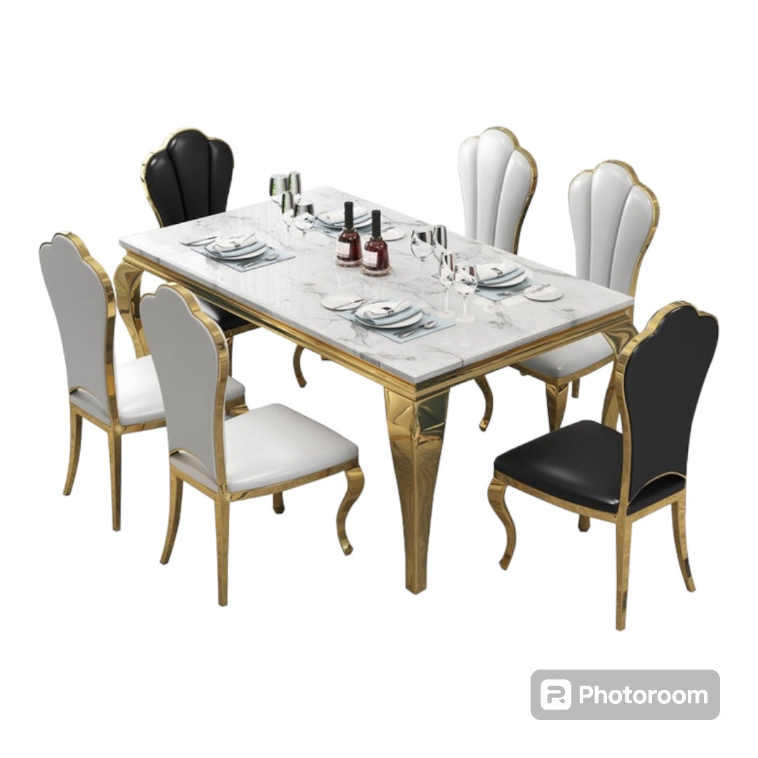 Decor-Bill White Marble Dinning Table + 6 Chairs