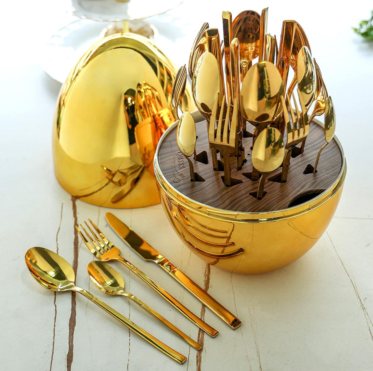 24 Pieces Stainless Steel Cutlery Set With Stand Egg Shape