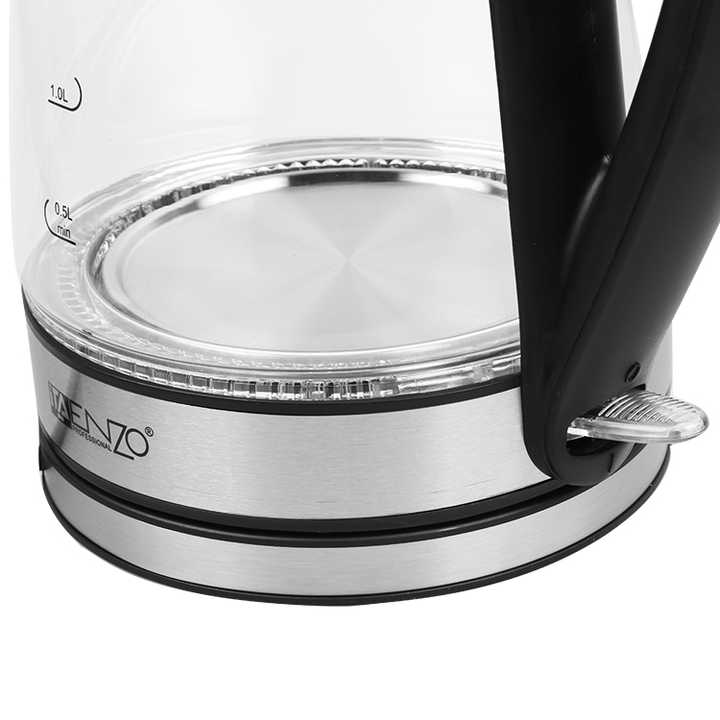 ENZO Glass & Stainless Steel Blue 1.7L Electric LED Kettle