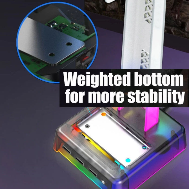 RGB LED Headphone Stand with 3 Port USB Hub