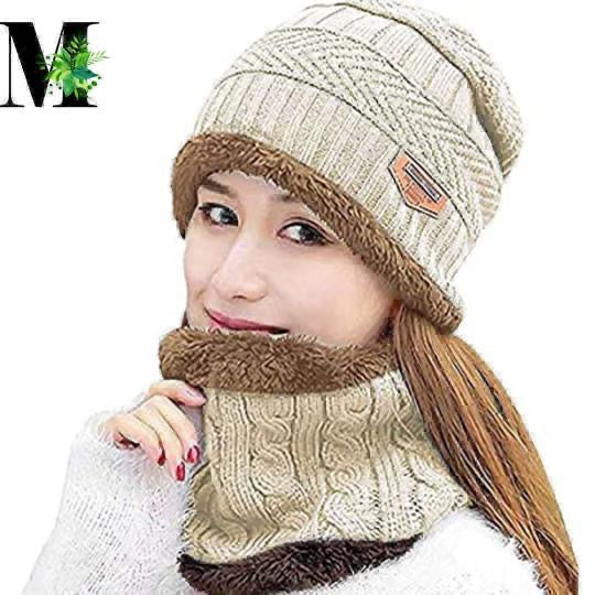 Women Winter Beanie Hat Scarf Set Warm Fleece Lined Slouchy Thick Baggy Knit Skull Cap