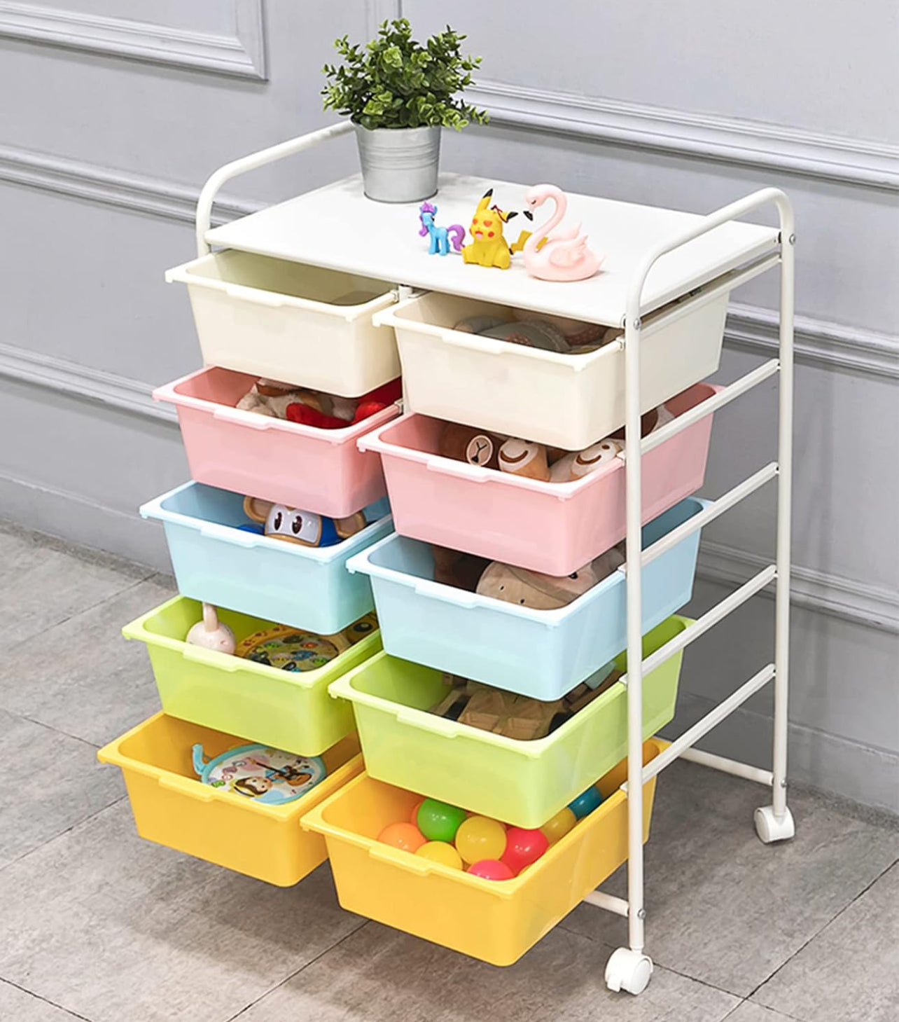 10 Drawers Rolling Storage Cart, Multicolor