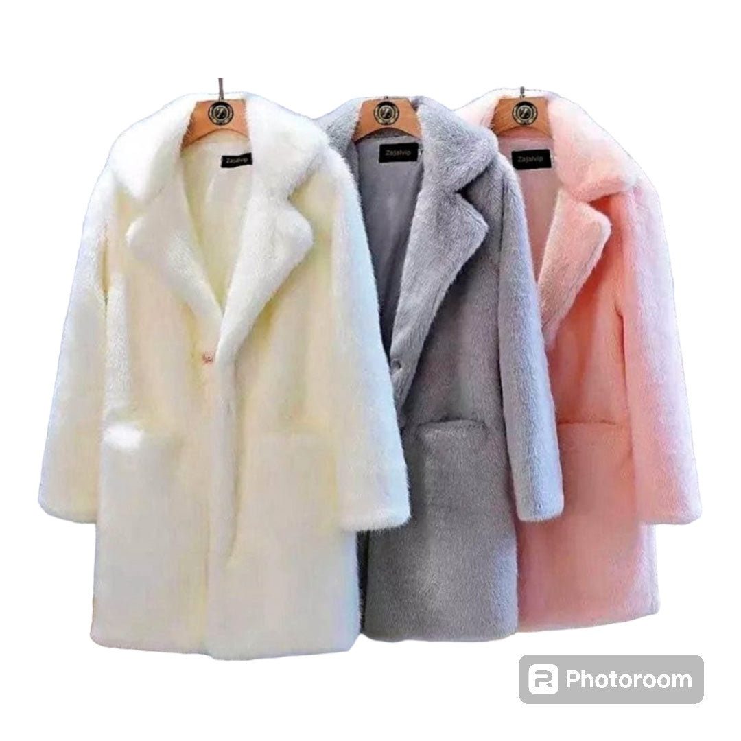 Women’s Jacket Mink Faux Fur Coat Solid Female Turn Down Collar Winter