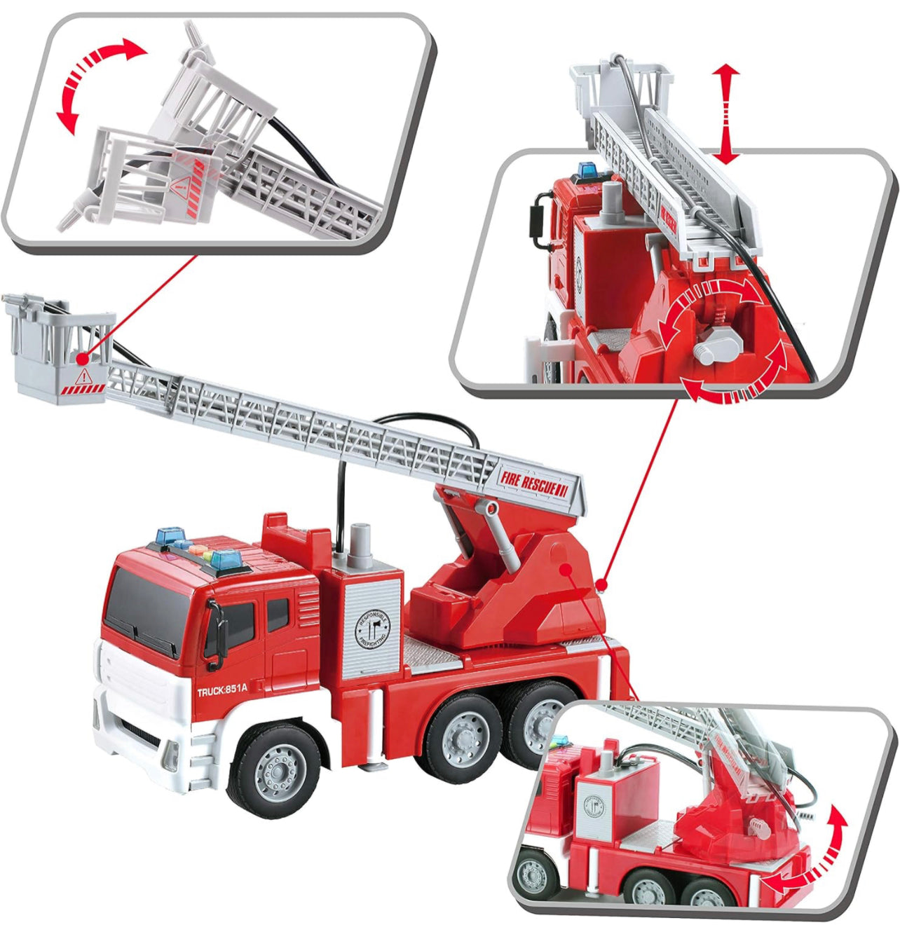 Fire Truck Toy Jumbo Friction Powered Fire Engine Truck with Lights and Sounds/Sirens, Rescue Boom, and Water Pump Hose to Shoot Water 1:16scale